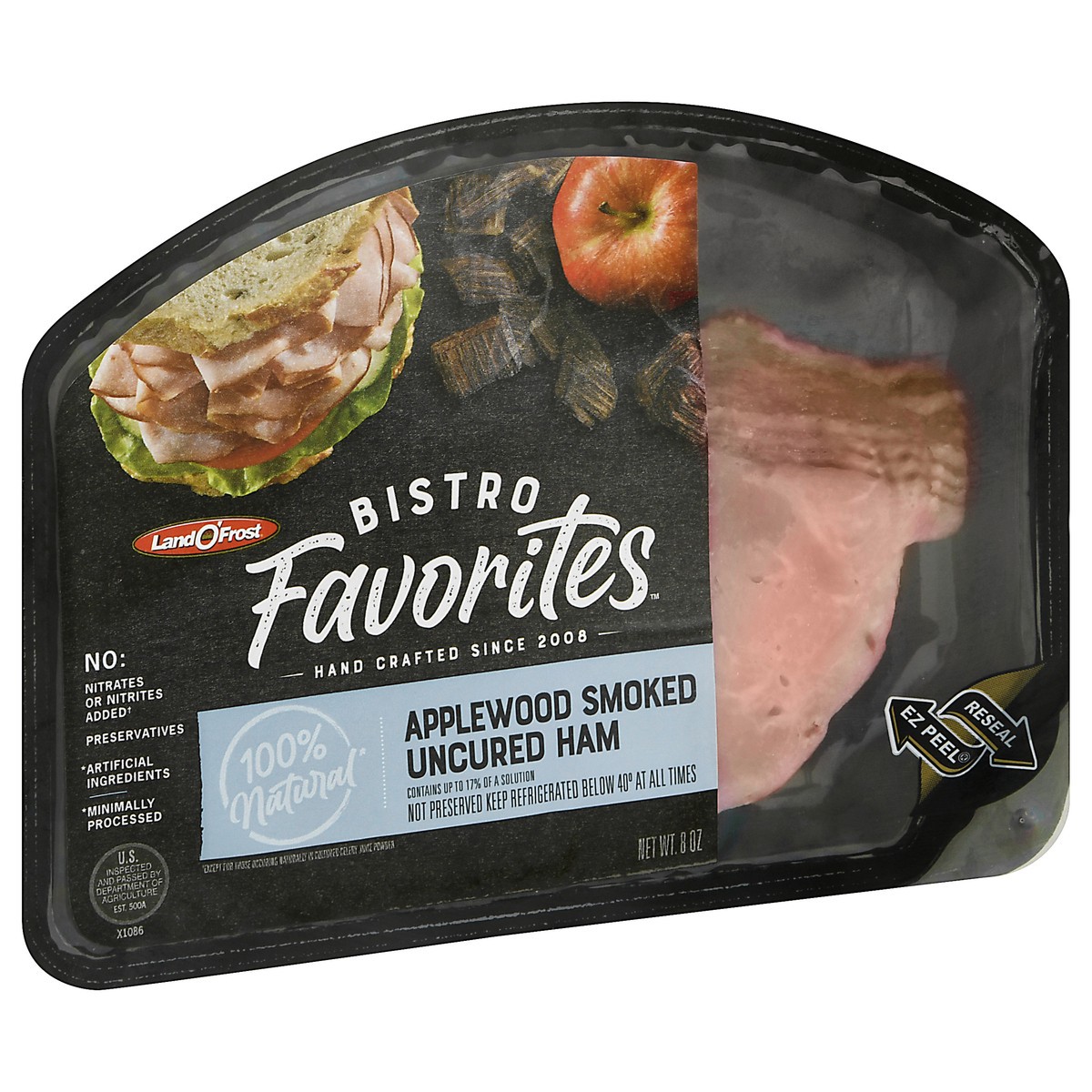 slide 2 of 9, Land O' Frost Bistro Favorities Uncured Applewood Smoked Ham 8 oz, 8 oz