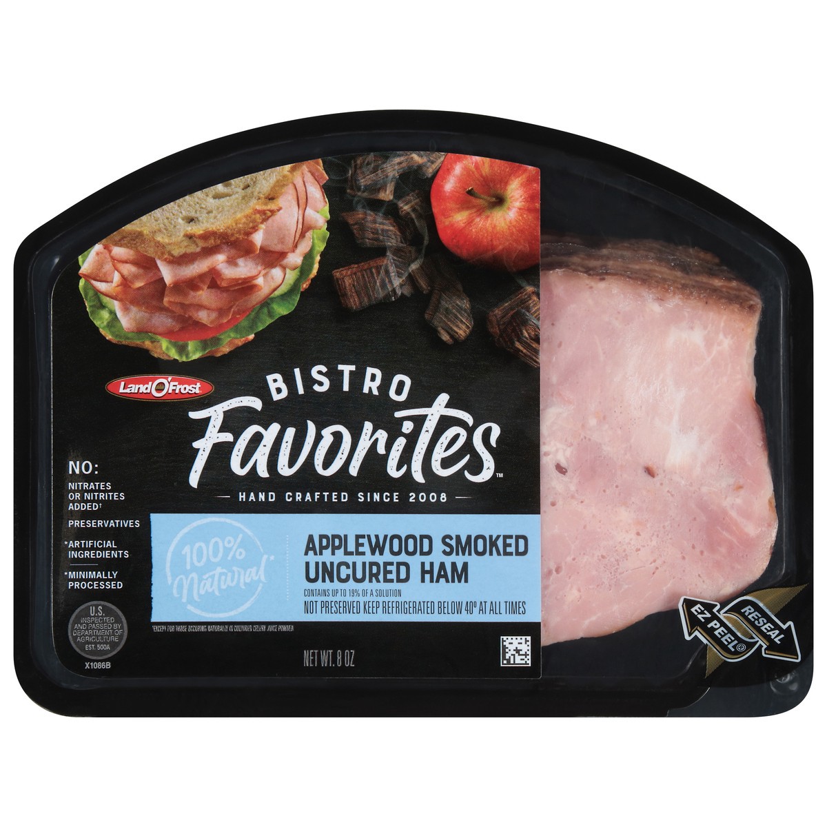 slide 1 of 9, Land O' Frost Bistro Favorites Uncured Applewood Smoked Ham 8 oz, 8 oz