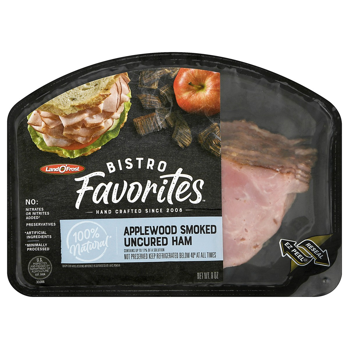 slide 1 of 9, Land O' Frost Bistro Favorities Uncured Applewood Smoked Ham 8 oz, 8 oz