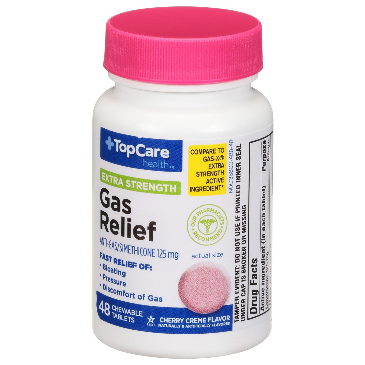 slide 9 of 9, TopCare Health Extra Strength Cherry Creme Flavor Gas Relief 48 Chewable Tablets, 48 ct