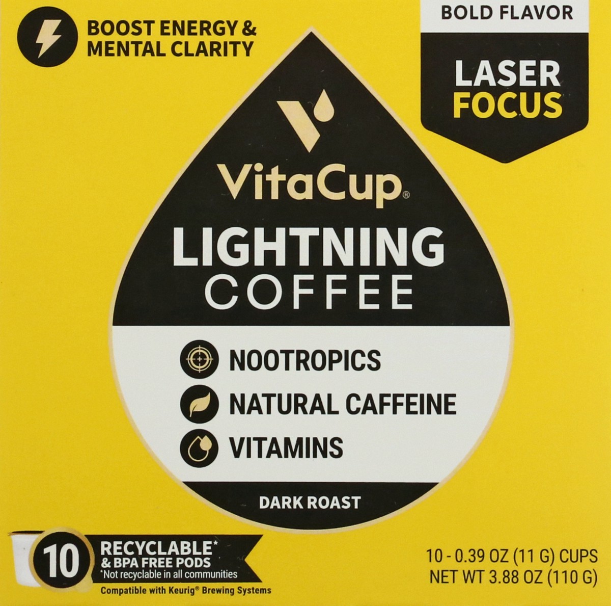 slide 4 of 9, VitaCup Pods Dark Roast Lightning Coffee 10 ea, 10 ct