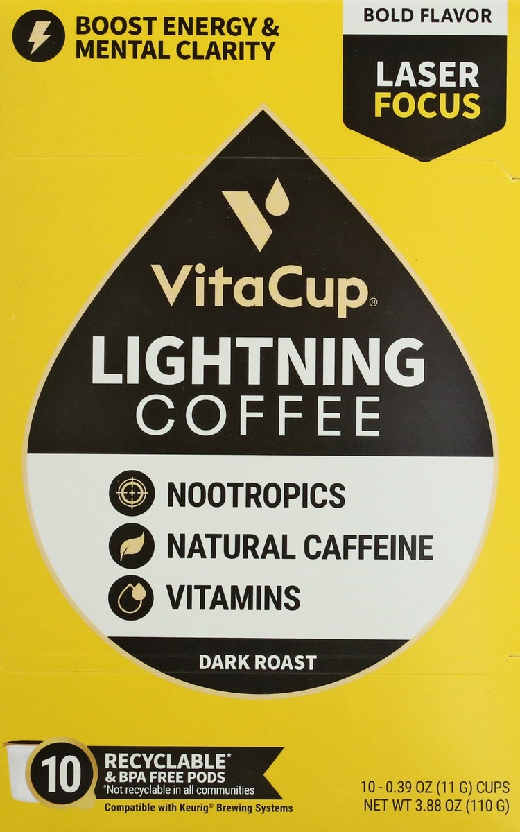 slide 6 of 9, VitaCup Pods Dark Roast Lightning Coffee 10 ea, 10 ct