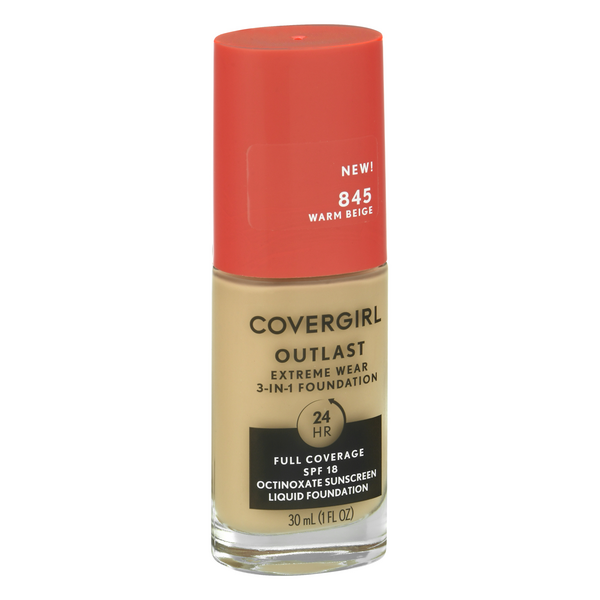 slide 1 of 1, Covergirl Outlast Extreme Wear 3-In-1 Foundation, Warm Beige 845, Spf20, 1 fl oz