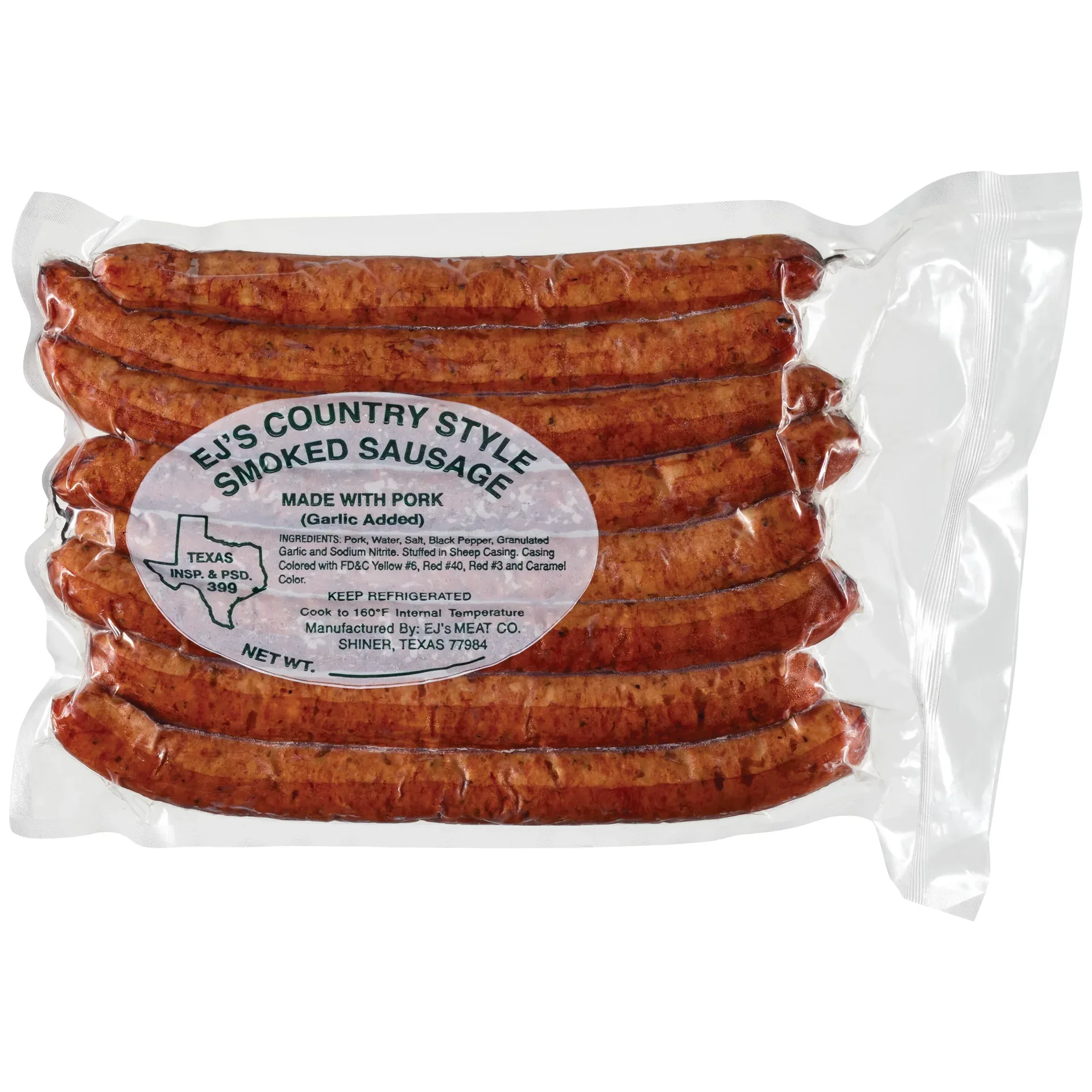 slide 1 of 1, EJ's Country Style Smoked Sausage Porkies, per lb