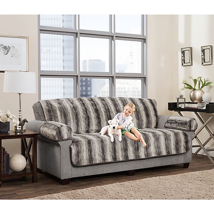 slide 1 of 8, Smart Fit Ombre Faux Fur Sofa Cover - Grey, 3 ct