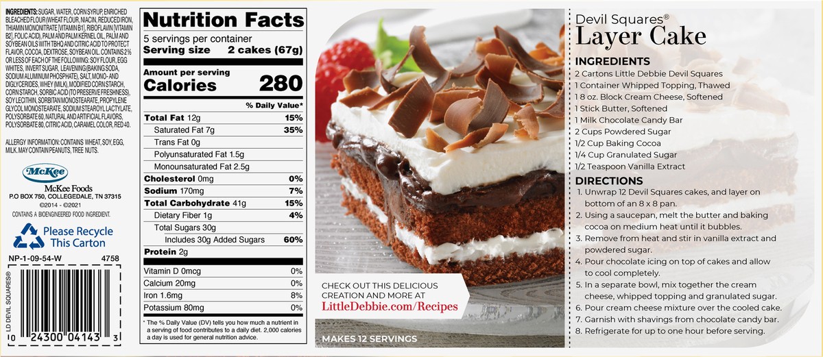 slide 4 of 9, Little Debbie Snack Cakes, Little Debbie Family Pack DEVIL SQUARES  cakes, 10 ct