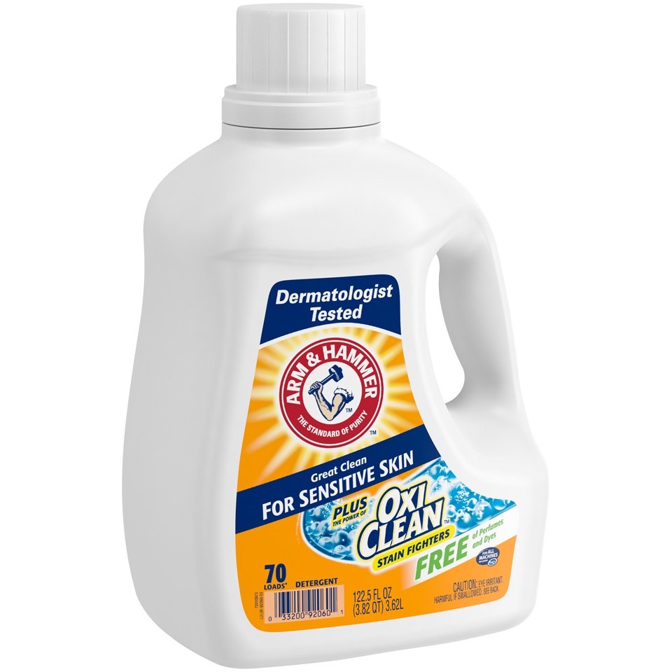 slide 2 of 4, ARM & HAMMER OxiClean Stain Fighters Sensitive Skin Laundry Detergent, 122.5 fl oz
