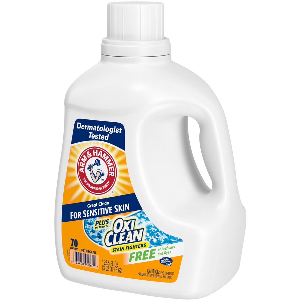 slide 3 of 4, ARM & HAMMER OxiClean Stain Fighters Sensitive Skin Laundry Detergent, 122.5 fl oz