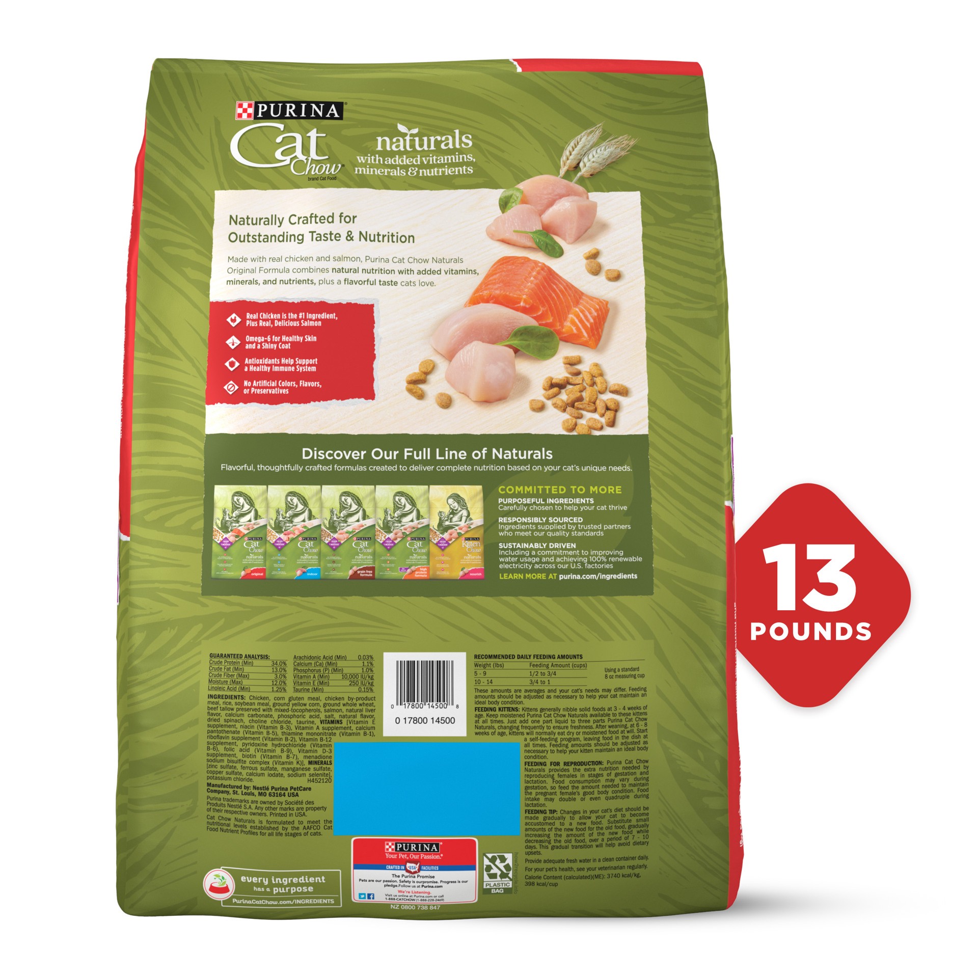 slide 5 of 9, Purina Cat Chow Naturals Original Adult Complete & Balanced Chicken Flavor Dry Cat Food - 13lbs, 13 lb