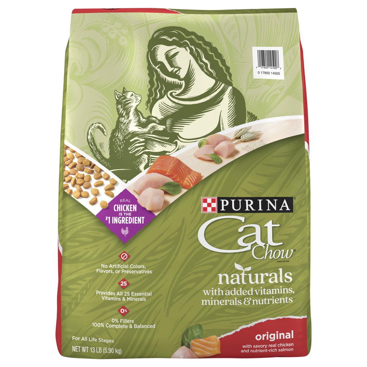 slide 1 of 9, Cat Chow Purina Cat Chow Naturals With Added Vitamins, Minerals and Nutrients Dry Cat Food, Naturals Original - 13 lb. Bag, 13 lb