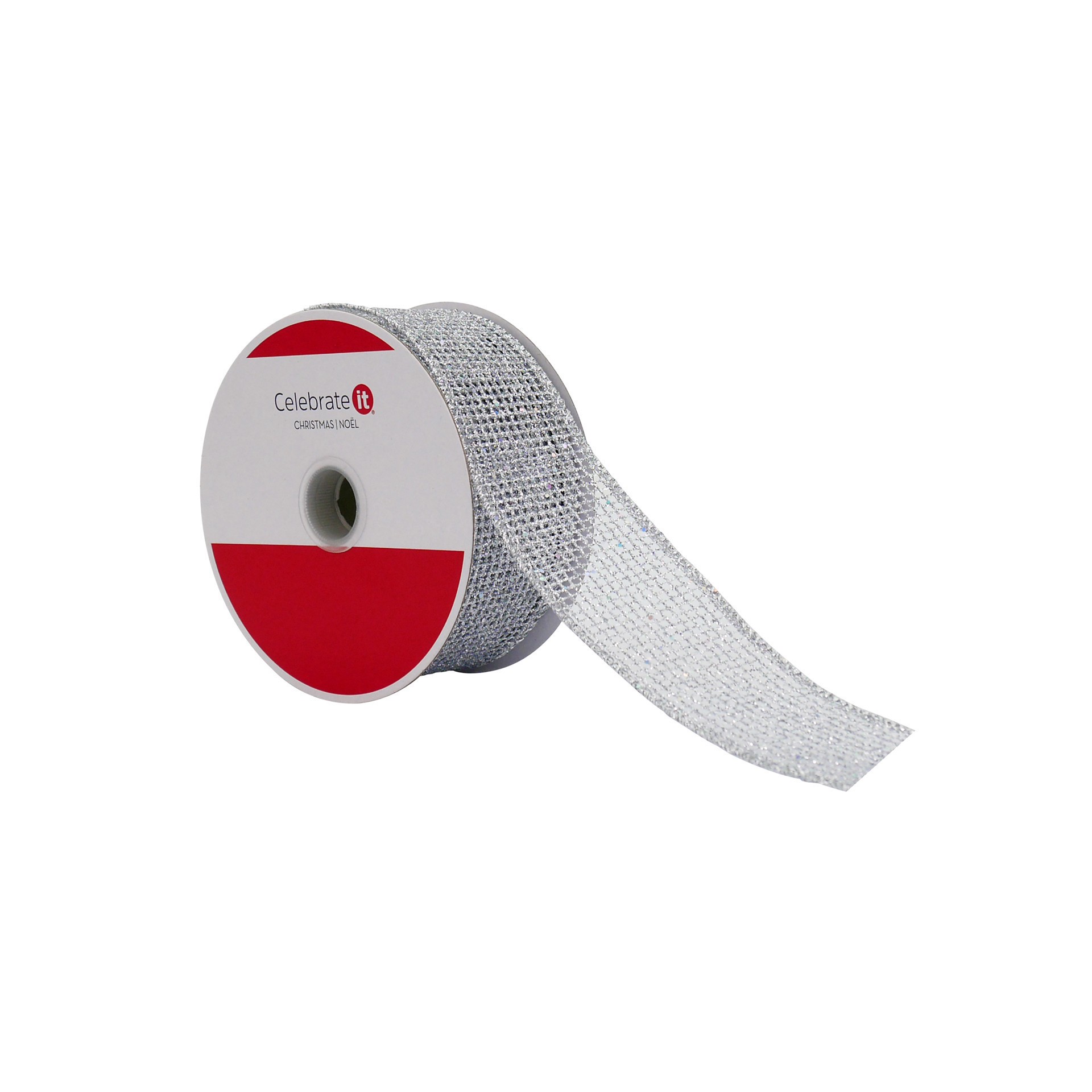 slide 3 of 3, 1.5" X 30ft. Silver Net Mesh Wired Ribbon By Celebrate It, 1.5 in x 30 ft