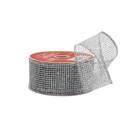 slide 1 of 3, 1.5" X 30ft. Silver Net Mesh Wired Ribbon By Celebrate It, 1.5 in x 30 ft