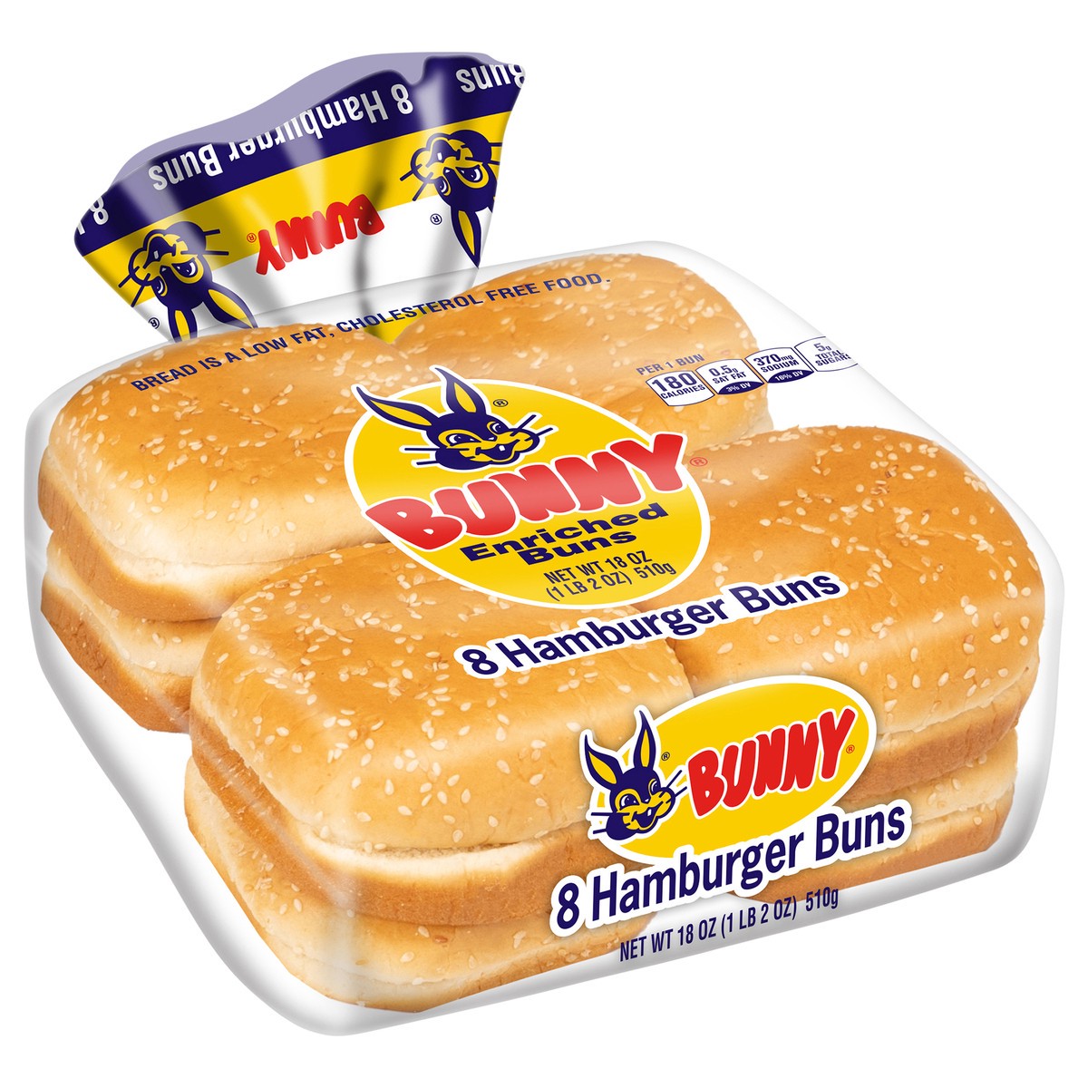 slide 5 of 10, Bunny Bread Sesame Hamburger Buns, Enriched White Bread Sesame Seeded Hamburger Buns, 8 Count, 18 oz