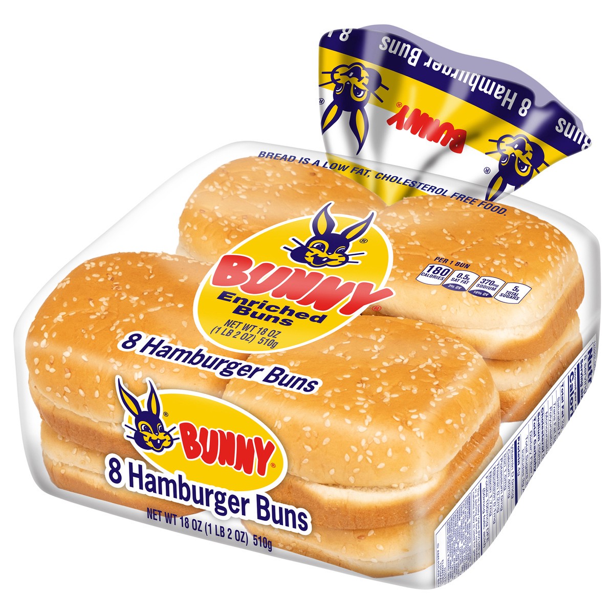 slide 6 of 10, Bunny Bread Sesame Hamburger Buns, Enriched White Bread Sesame Seeded Hamburger Buns, 8 Count, 18 oz