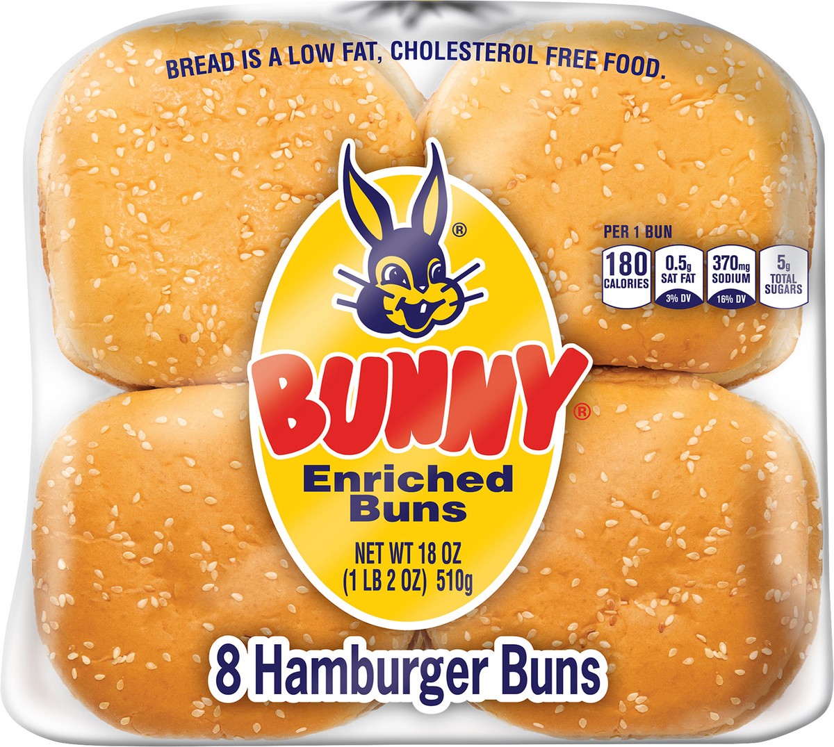 slide 3 of 10, Bunny Bread Sesame Hamburger Buns, Enriched White Bread Sesame Seeded Hamburger Buns, 8 Count, 18 oz