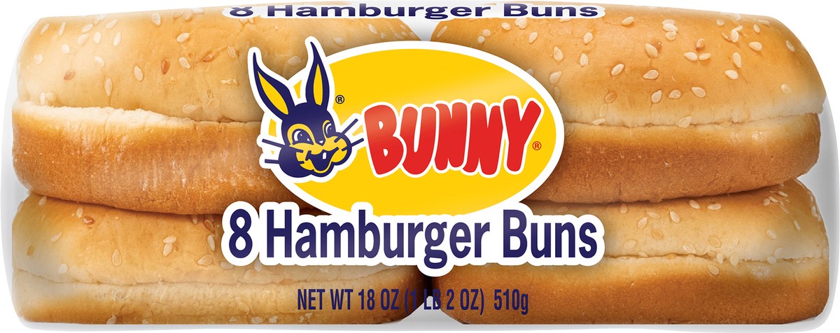 slide 8 of 10, Bunny Bread Sesame Hamburger Buns, Enriched White Bread Sesame Seeded Hamburger Buns, 8 Count, 18 oz