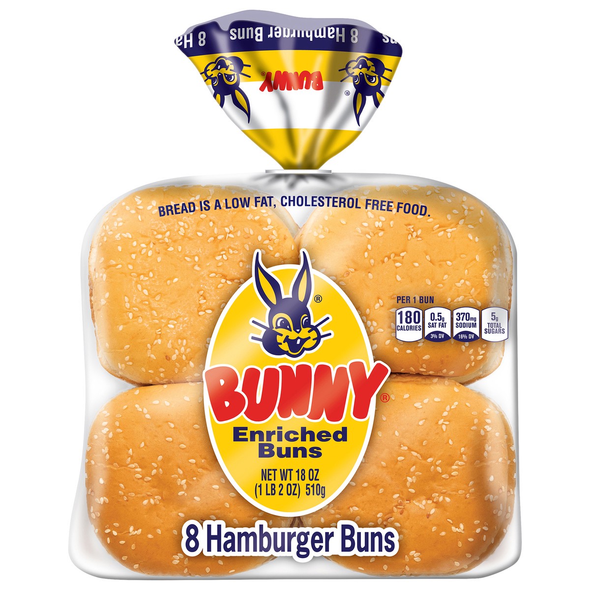 slide 4 of 10, Bunny Bread Sesame Hamburger Buns, Enriched White Bread Sesame Seeded Hamburger Buns, 8 Count, 18 oz