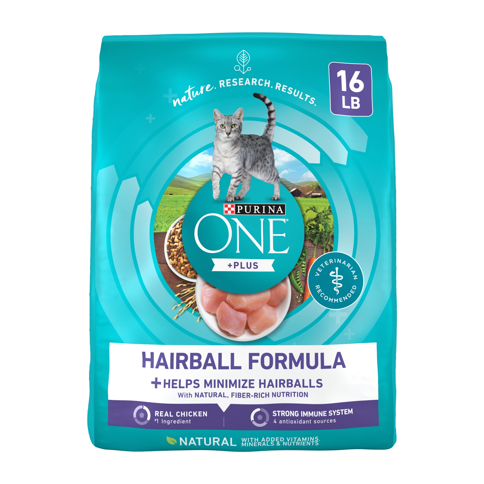 slide 1 of 7, ONE Purina ONE Natural Cat Food for Hairball Control, +PLUS Hairball Formula, 16 lb