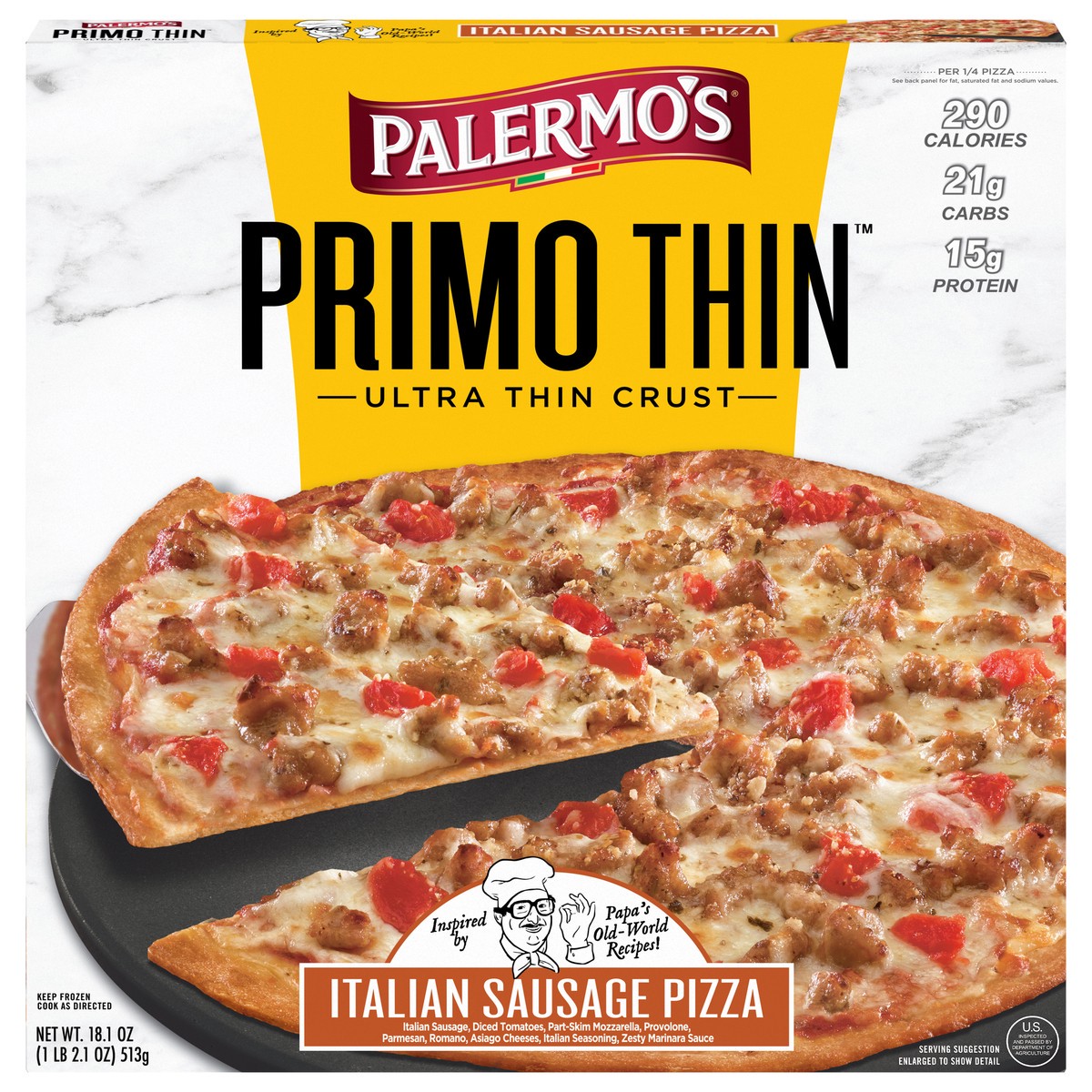 slide 1 of 9, Palermo's Primo Thin Ultra Thin Crust Italian Sausage Pizza 18.1 oz, 18.1 oz
