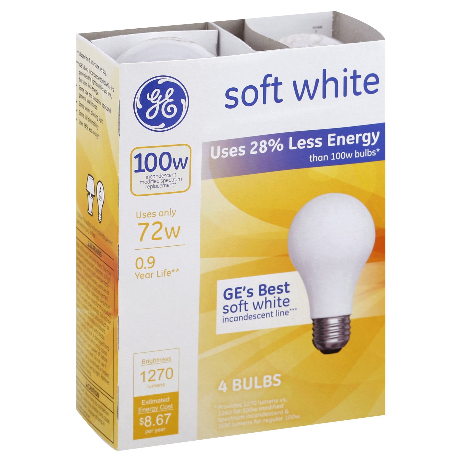 slide 1 of 4, GE 72W Halogen Soft White Light Bulbs, 4 ct