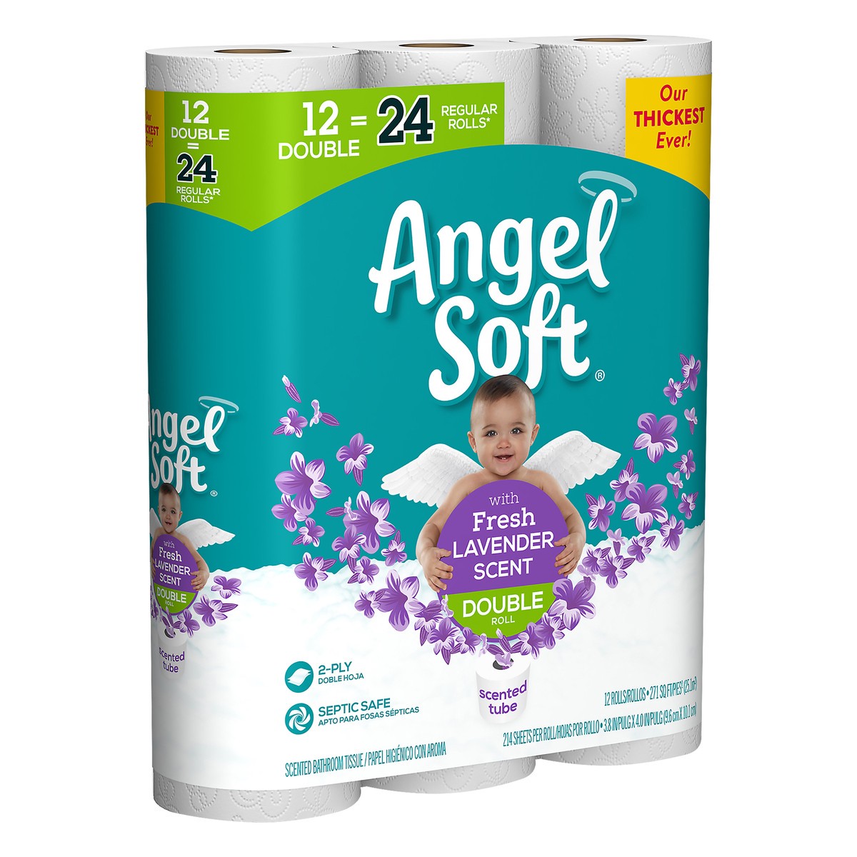 slide 6 of 6, Angel Soft 2-Ply Double Rolls Fresh Lavender Scent Bathroom Tissue 12 ea, 12 ct