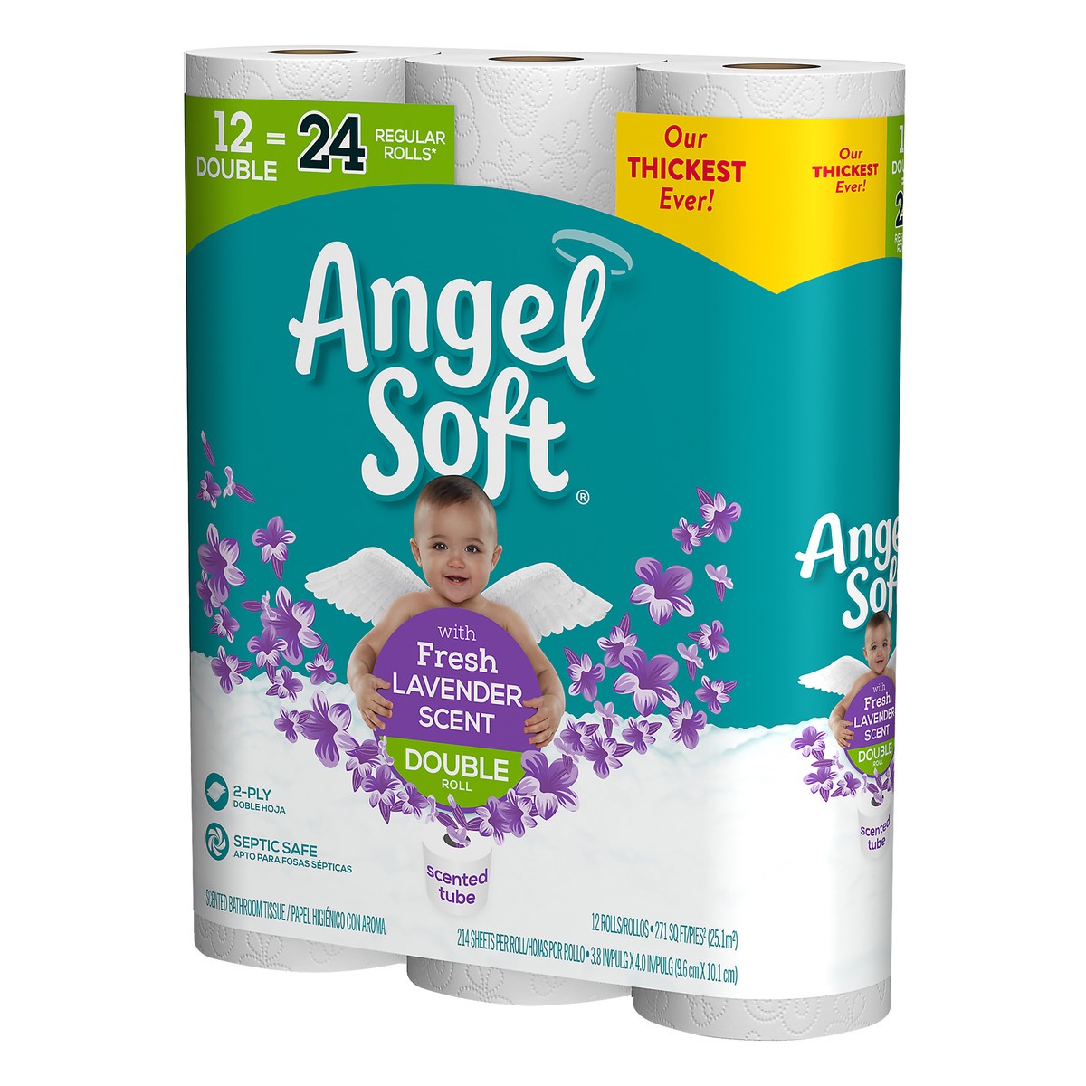 slide 2 of 6, Angel Soft 2-Ply Double Rolls Fresh Lavender Scent Bathroom Tissue 12 ea, 12 ct