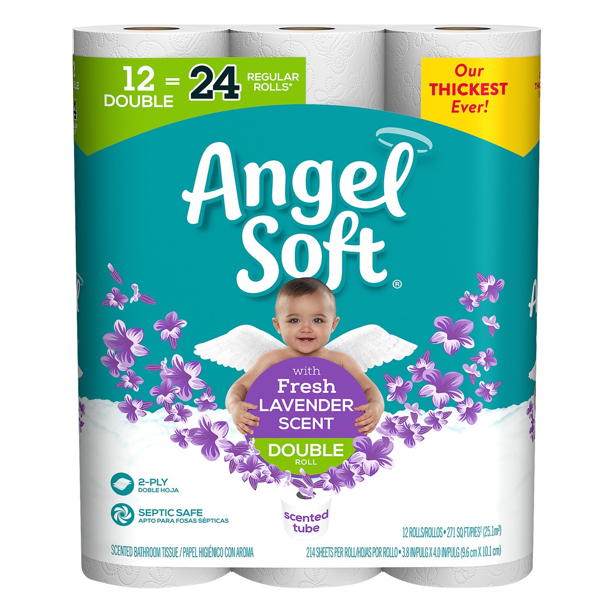 slide 4 of 6, Angel Soft 2-Ply Double Rolls Fresh Lavender Scent Bathroom Tissue 12 ea, 12 ct