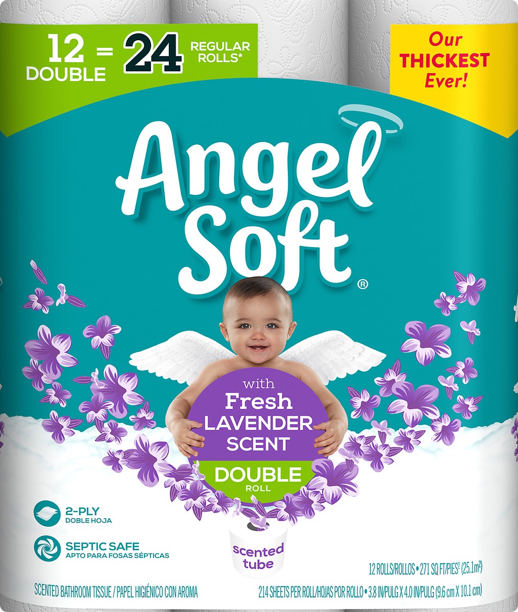 slide 3 of 6, Angel Soft 2-Ply Double Rolls Fresh Lavender Scent Bathroom Tissue 12 ea, 12 ct