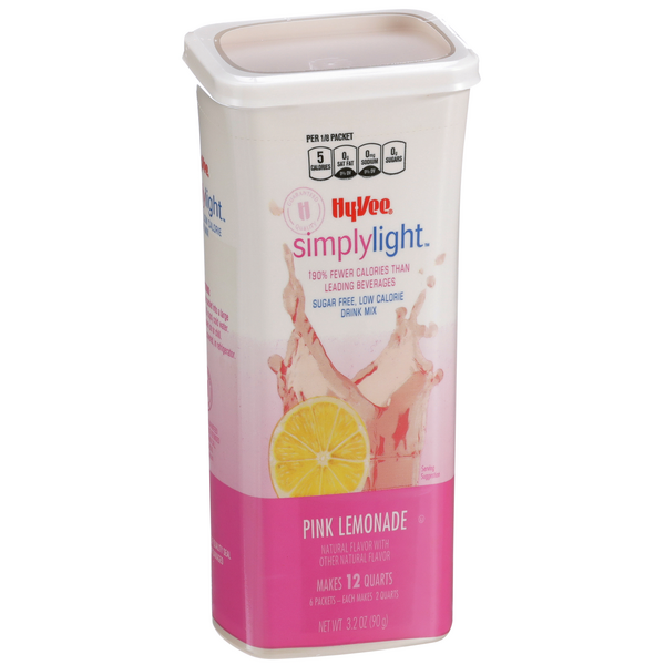 slide 1 of 1, Hy-vee Simplylight, Pink Lemonade Sugar Free, Low Calorie Drink Mix - 6 ct; 2.9 oz, 6 ct; 2.9 oz