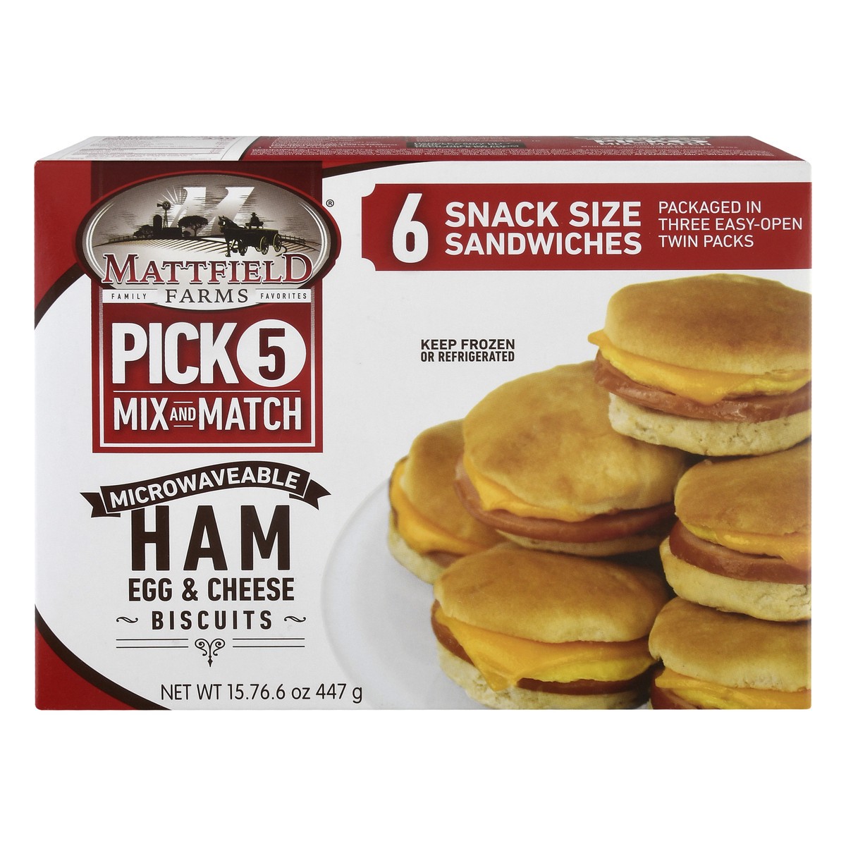 slide 1 of 13, Mattfield Farms Snack Size Microwaveable Ham Egg & Cheese Biscuits 6 ea, 6 ct