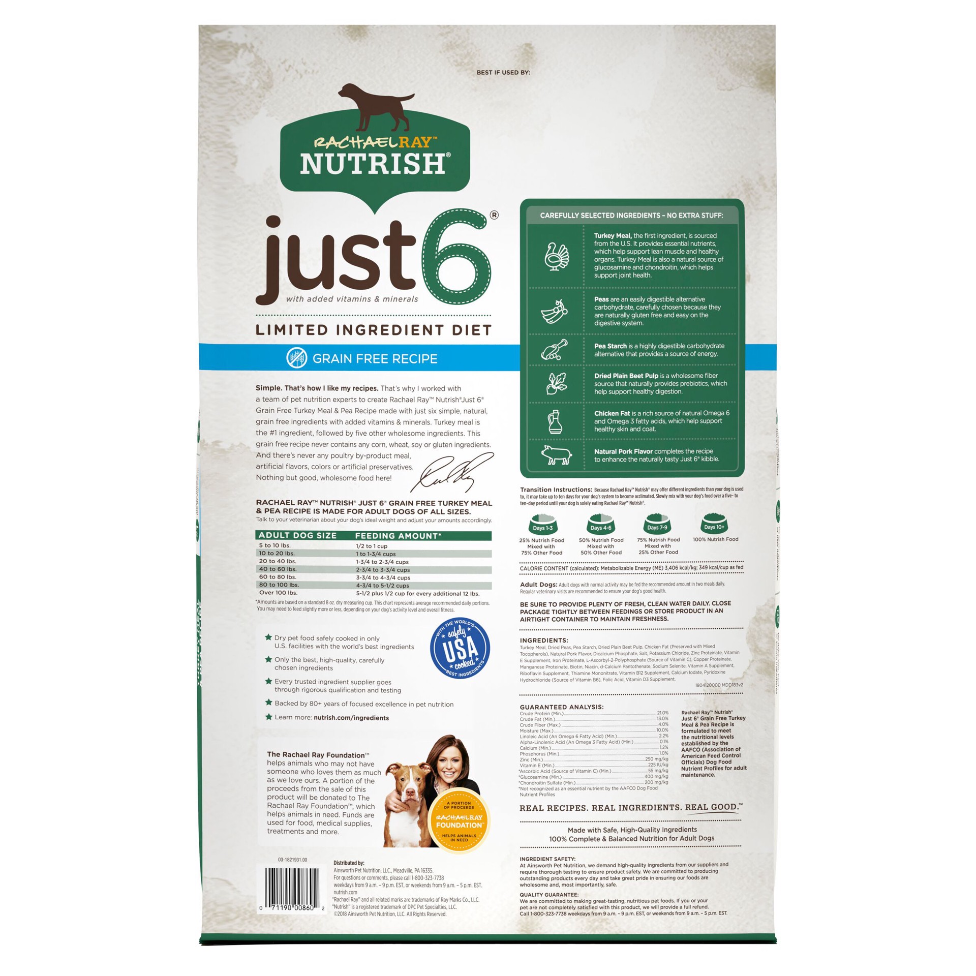 slide 7 of 7, Rachael Ray Nutrish Just 6 Natural Dry Dog Food, Grain Free Turkey Meal & Pea Limited Ingredient Diet, 24 lbs, 24 lb