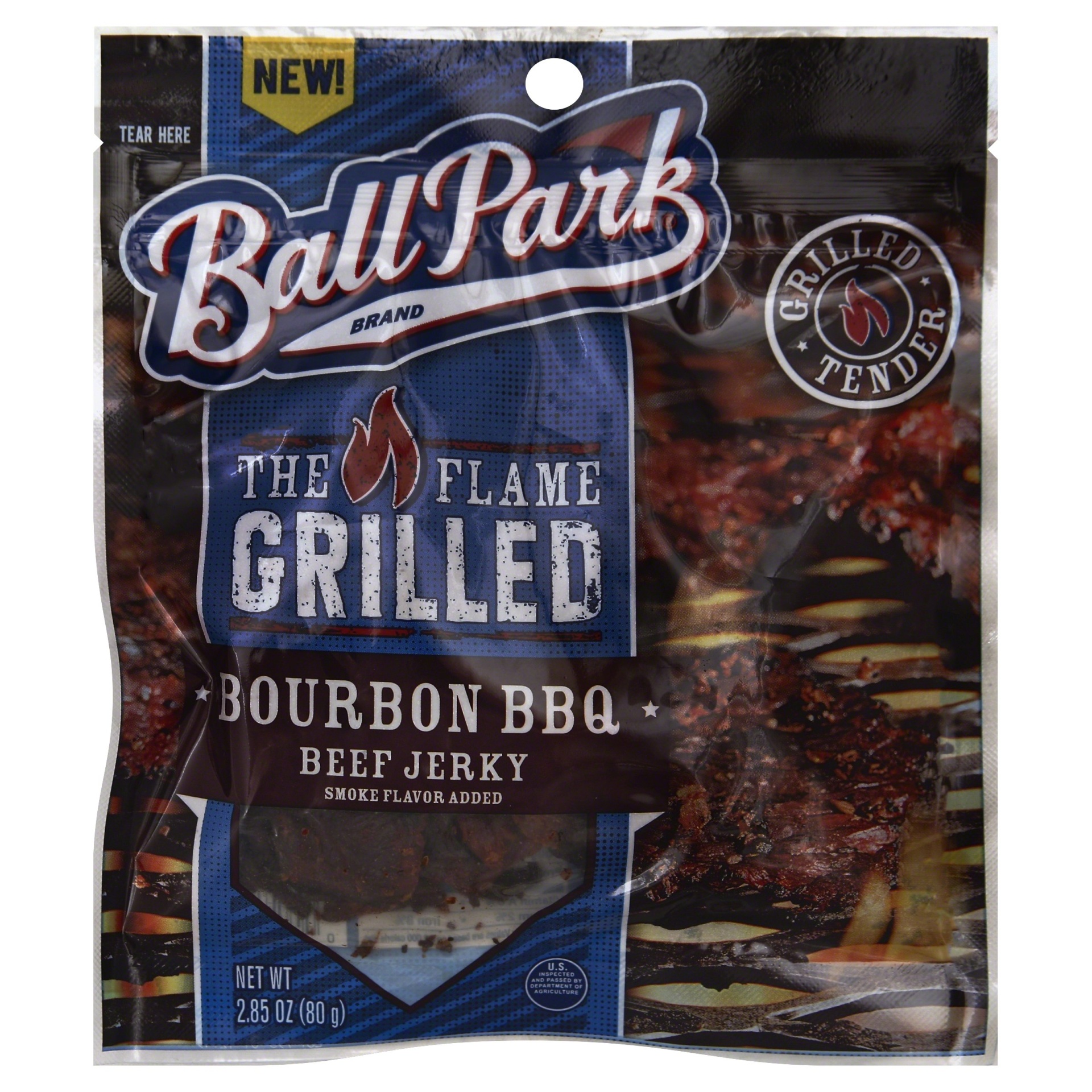 slide 1 of 4, Ball Park The Flame Grilled Bourbon BBQ Beef Jerky, 2.85 oz