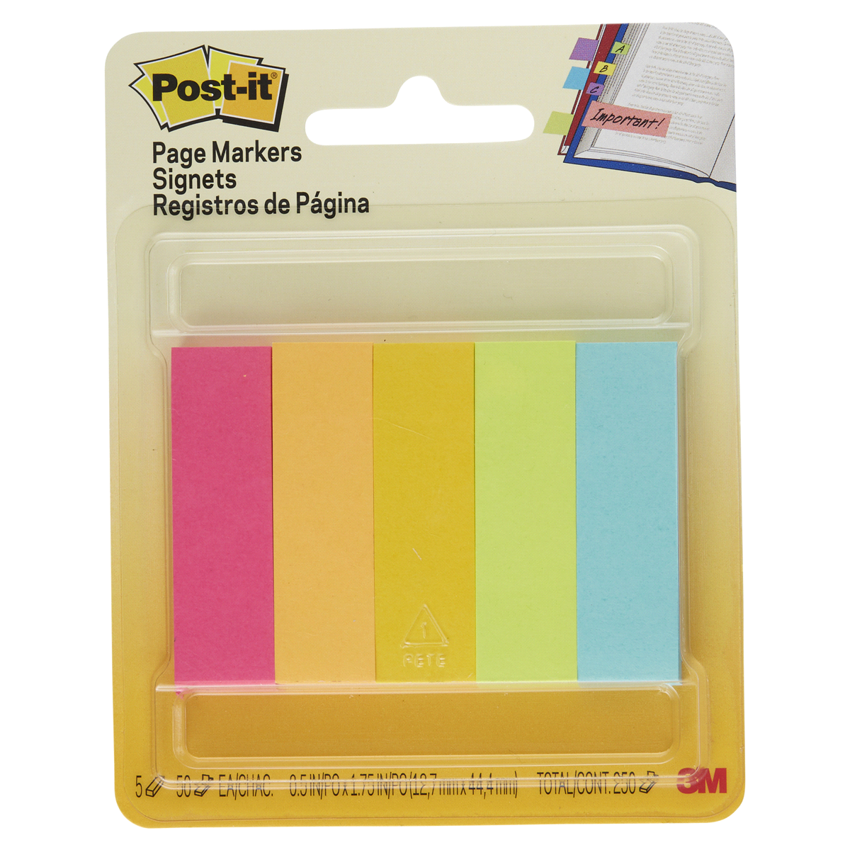 slide 1 of 1, 3M Post It Page Markers, 5 ct