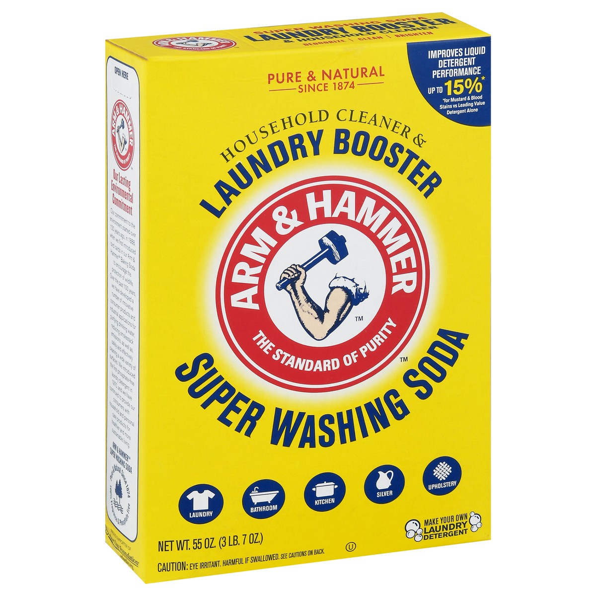 slide 3 of 9, Arm & Hammer Super Washing Soda Detergent Booster & Household Cleaner, 55oz., 55 oz