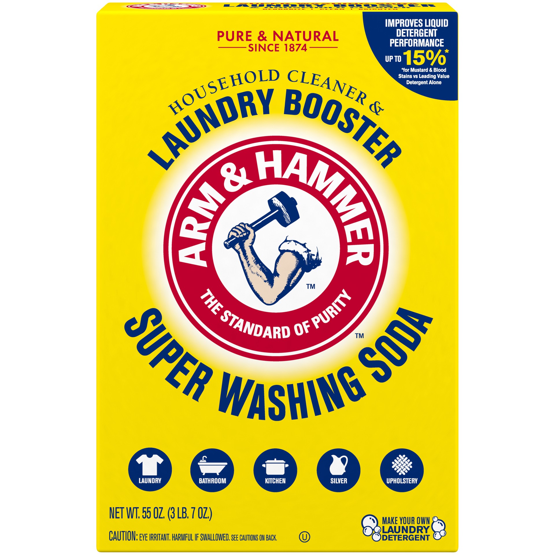 slide 1 of 9, Arm & Hammer Super Washing Soda Detergent Booster & Household Cleaner, 55oz., 55 oz