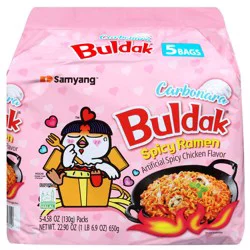 Samyang Buldak Carbonara Spicy Chicken Flavor Ramen - 5 x 4.58 oz Packs