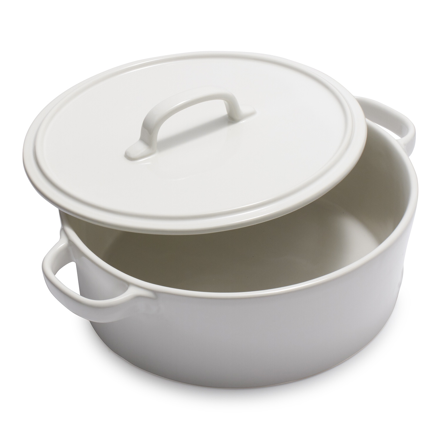 slide 1 of 1, La Marque 84 Oven to Table Round Casserole with Lid, White, 4.5 qt