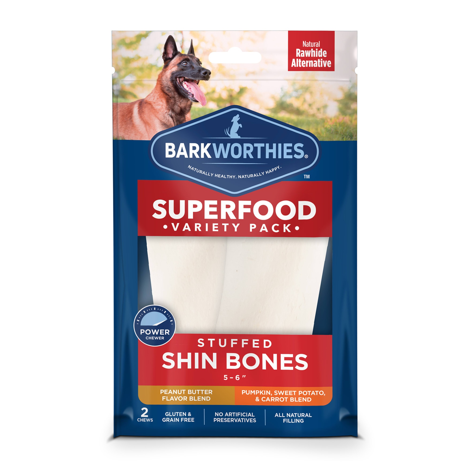 slide 1 of 1, Barkworthies 5-6" Stuffed Shin Bones Variety Pack Dog Chews, 1 ct
