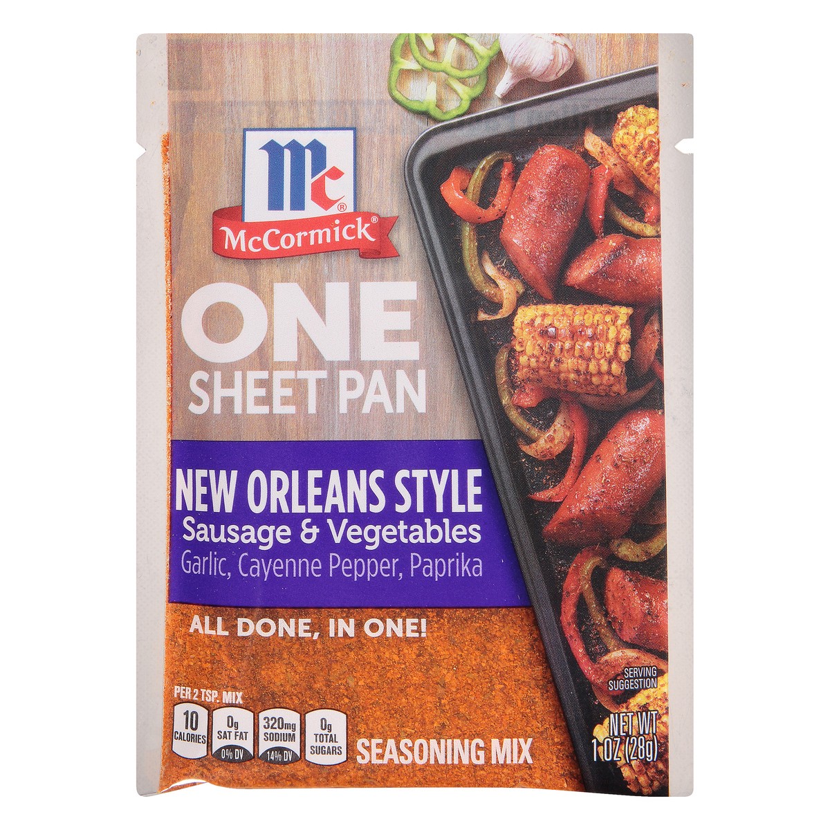 slide 1 of 8, McCormick One Sheet Pan New Orleans Style Sausage & Vegetables Seasoning Mix 1 oz. Packet, 1 oz