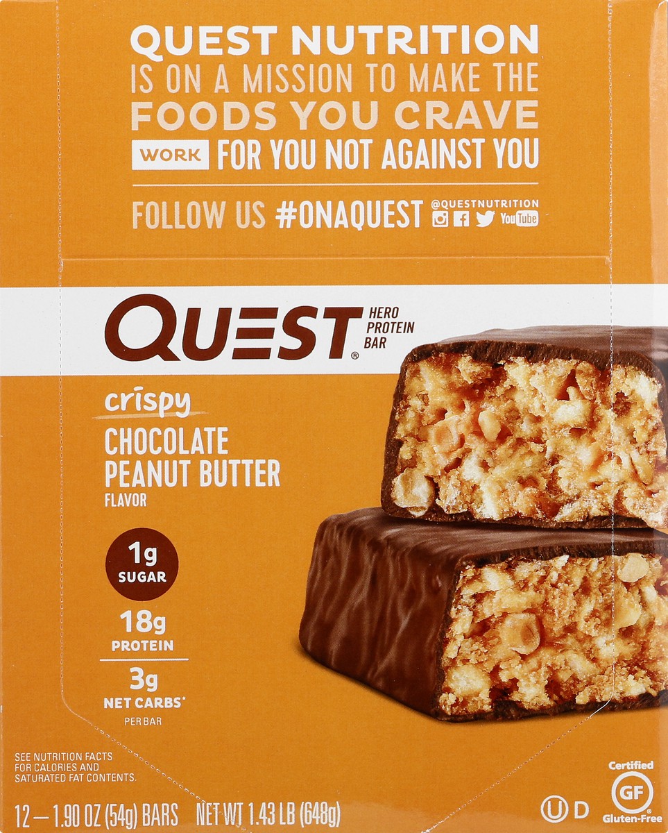 slide 2 of 6, Quest Crispy Chocolate Peanut Butter Flavor Protein Bar 12 - 1.90 oz Bars, 12 ct