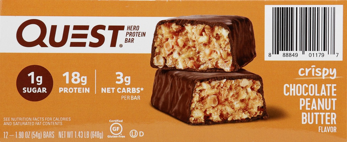 slide 3 of 6, Quest Crispy Chocolate Peanut Butter Flavor Protein Bar 12 - 1.90 oz Bars, 12 ct