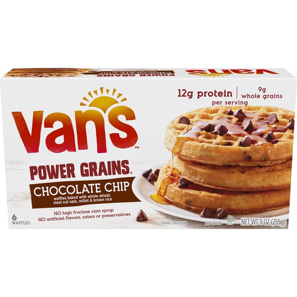 slide 1 of 1, Van's Chocolate Chip Power Grain Waffles, 9 oz
