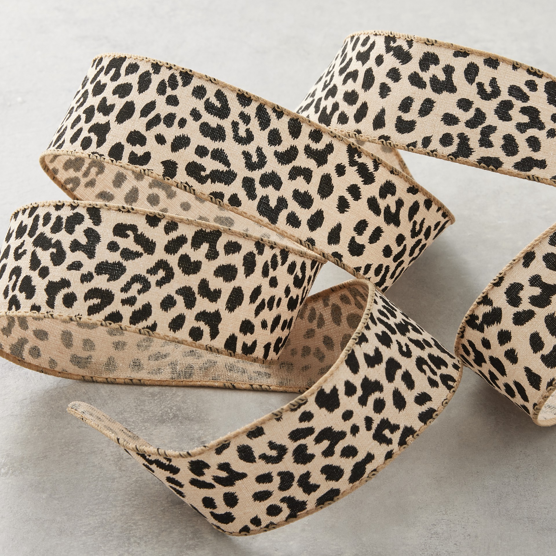slide 3 of 4, 1.5" X 30ft. Cheetah Wired Faux Linen Ribbon By Celebrate It, 1.5 in x 30 ft