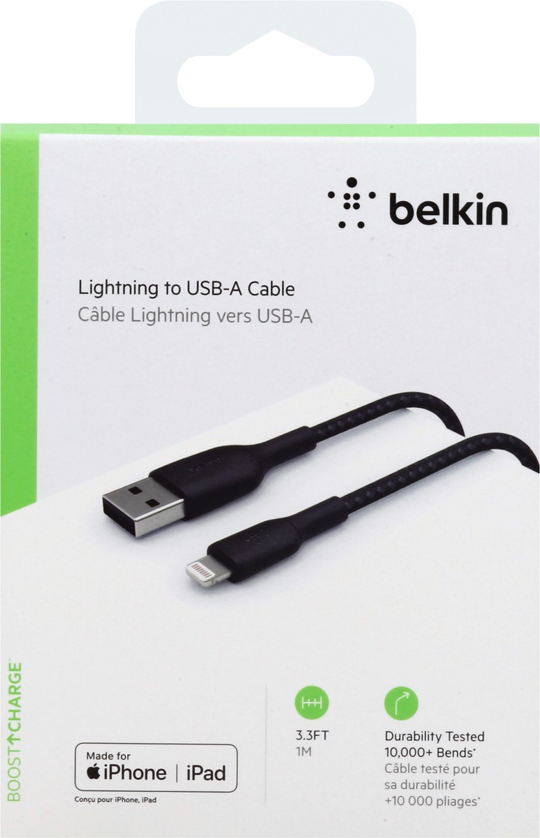 slide 9 of 9, Belkin Braided Usb-A To Lightning 1M Black, 1 ct