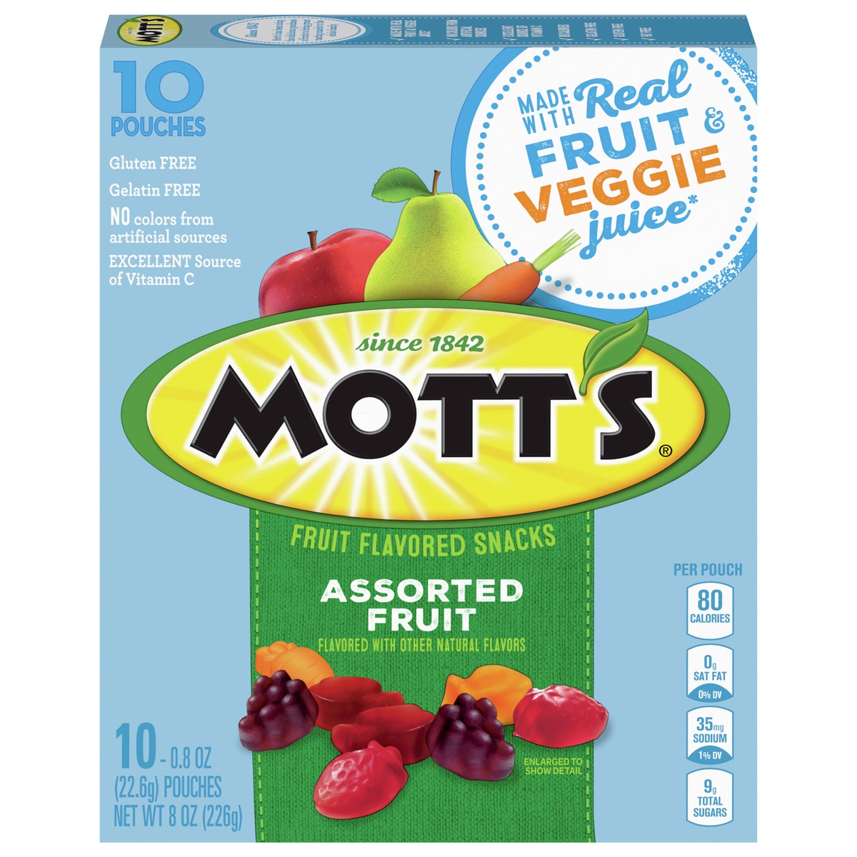 slide 14 of 14, Mott's Fruit Flavored Snacks, Assorted Fruit, Gluten Fee Snack, 10 Pouches, 8 oz, 10 ct