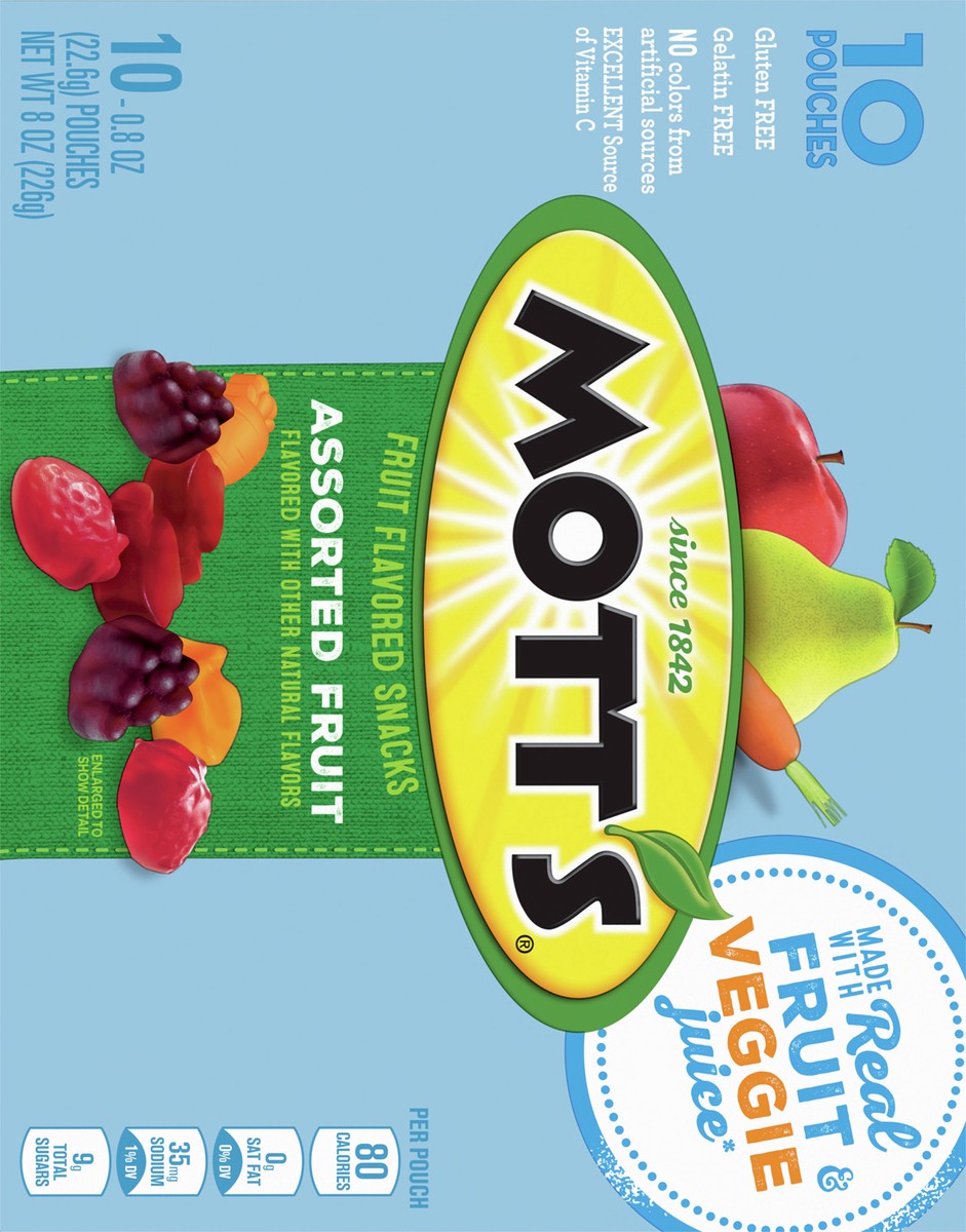 slide 6 of 14, Mott's Fruit Flavored Snacks, Assorted Fruit, Gluten Fee Snack, 10 Pouches, 8 oz, 10 ct