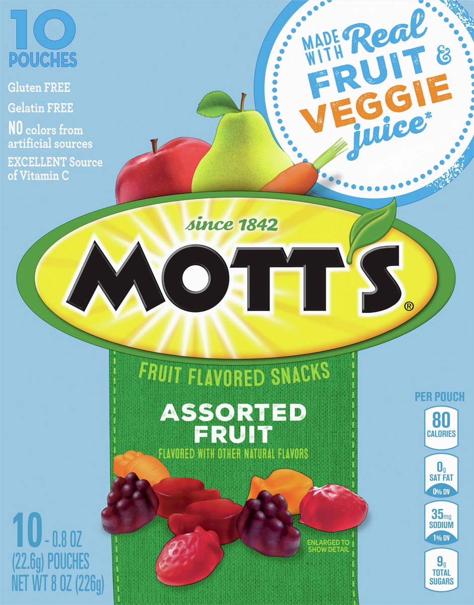 slide 3 of 14, Mott's Fruit Flavored Snacks, Assorted Fruit, Gluten Fee Snack, 10 Pouches, 8 oz, 10 ct