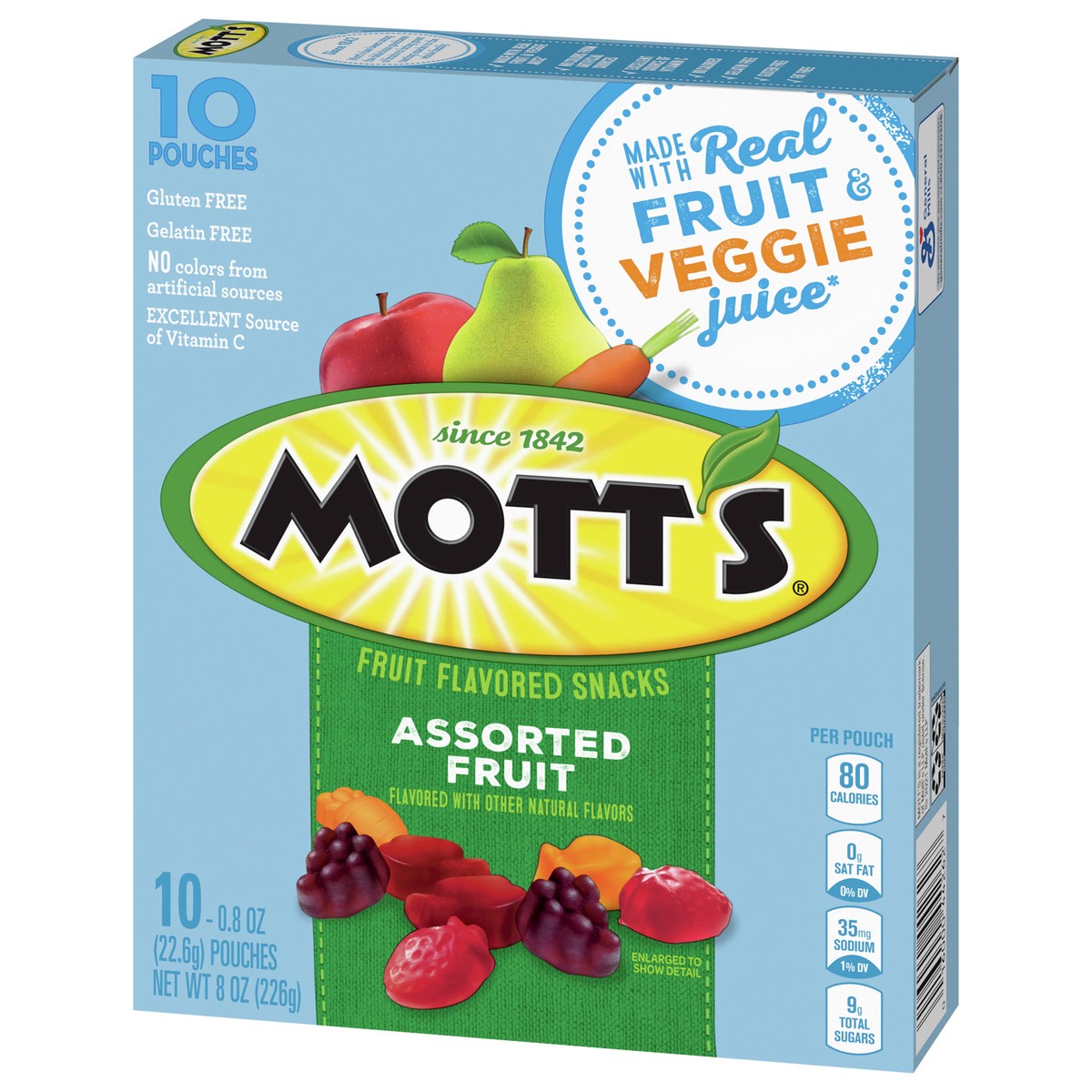 slide 11 of 14, Mott's Fruit Flavored Snacks, Assorted Fruit, Gluten Fee Snack, 10 Pouches, 8 oz, 10 ct