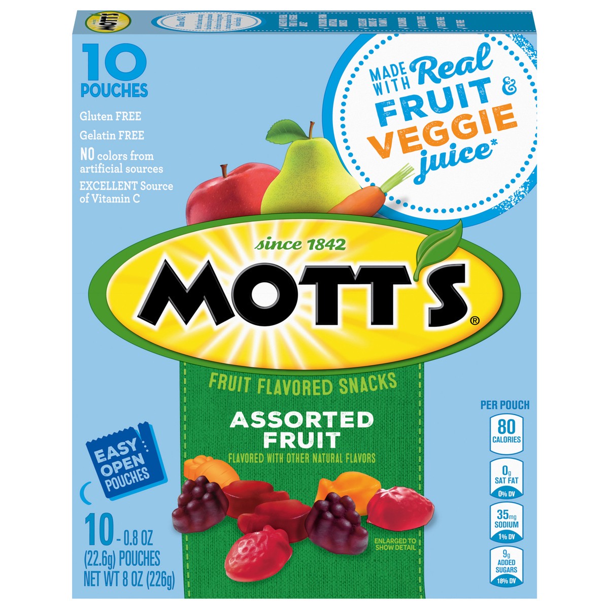 slide 1 of 14, Mott's Fruit Flavored Snacks, Assorted Fruit, Gluten Fee Snack, 10 Pouches, 8 oz, 10 ct