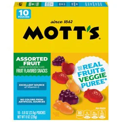 Mott's Fruit Flavored Snacks, Assorted Fruit, Gluten Free Snack, 10 Ct, 8 oz